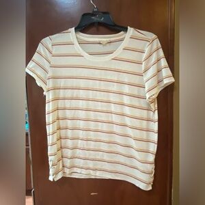 Pink Republic Cream Tee with Rust and Gold Stripe Detail